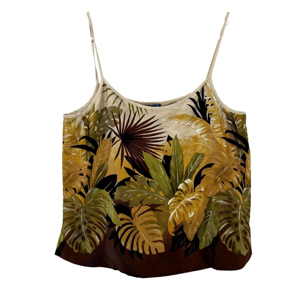 Tori Richard Tops - Tori Richard Tank Top Womens 8 Silk Hawaiian Leaf Print Foliage Brown Yellow NWT